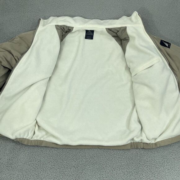 Nautica Fleece Lined Bomber Jacket Men XL Tan Windbreaker Full Zip - Picture 4 of 9
